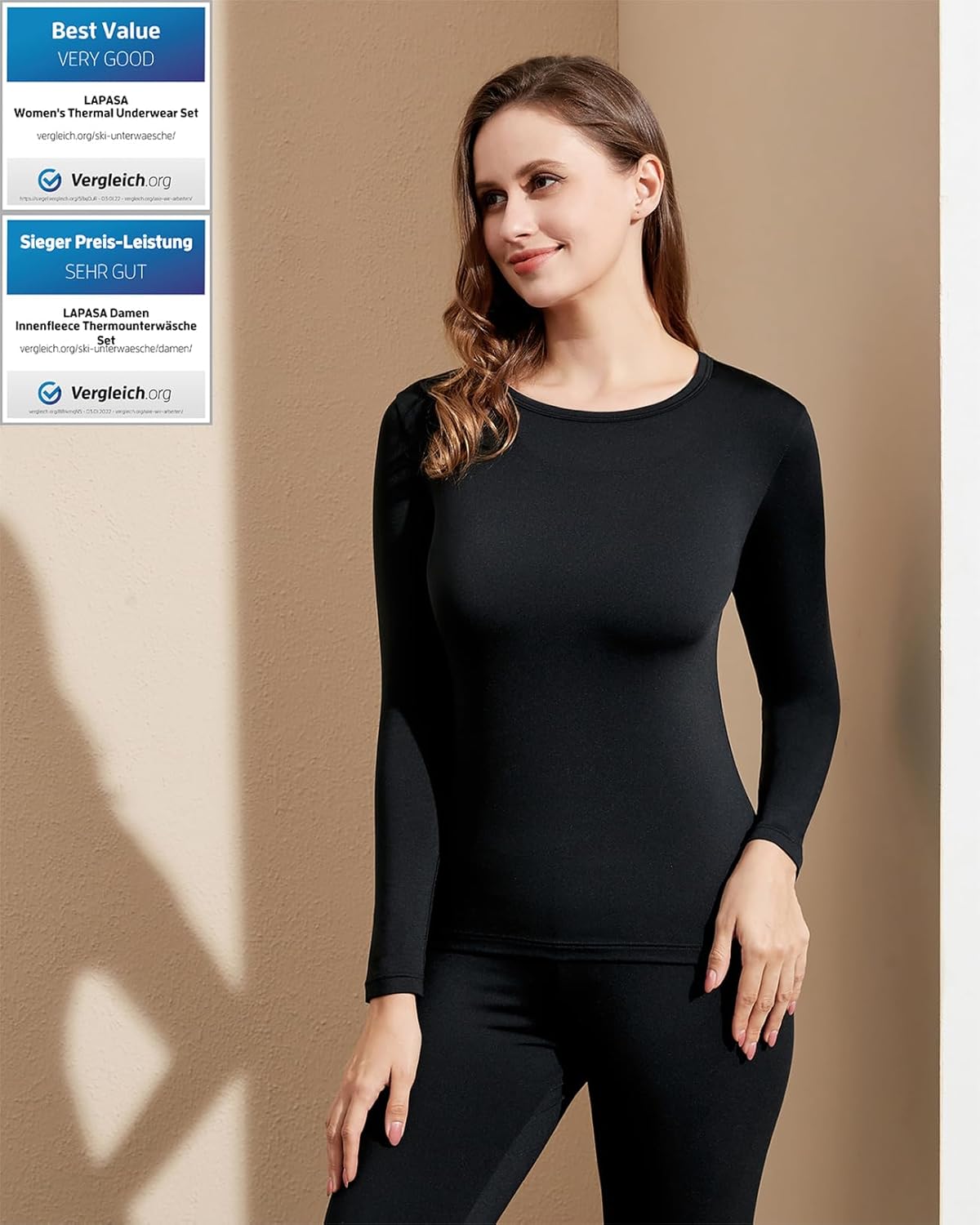 LAPASA Women's Thermal Underwear Set Fleece Lined Long Johns Top & Bottom Soft Base Layer Light/Mid/Heavy Weight L17/ L41/L44 - Image 4