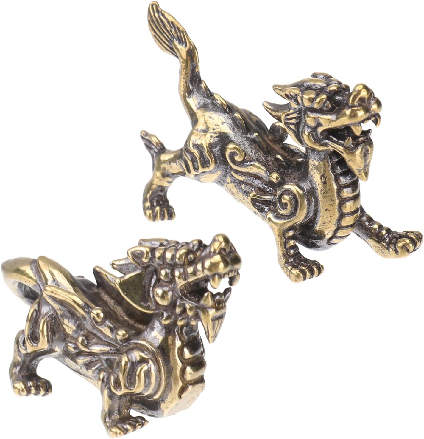 Nuobesty 2個 麒麟 オブジェ 真鍮 貔貅 フィギュア 動物 マスコット 工芸品 風水置物 彫刻 オフィス テレビキャビネット 本棚装飾 収蔵品 ガーデン デコレーション 贈り物 割り引き