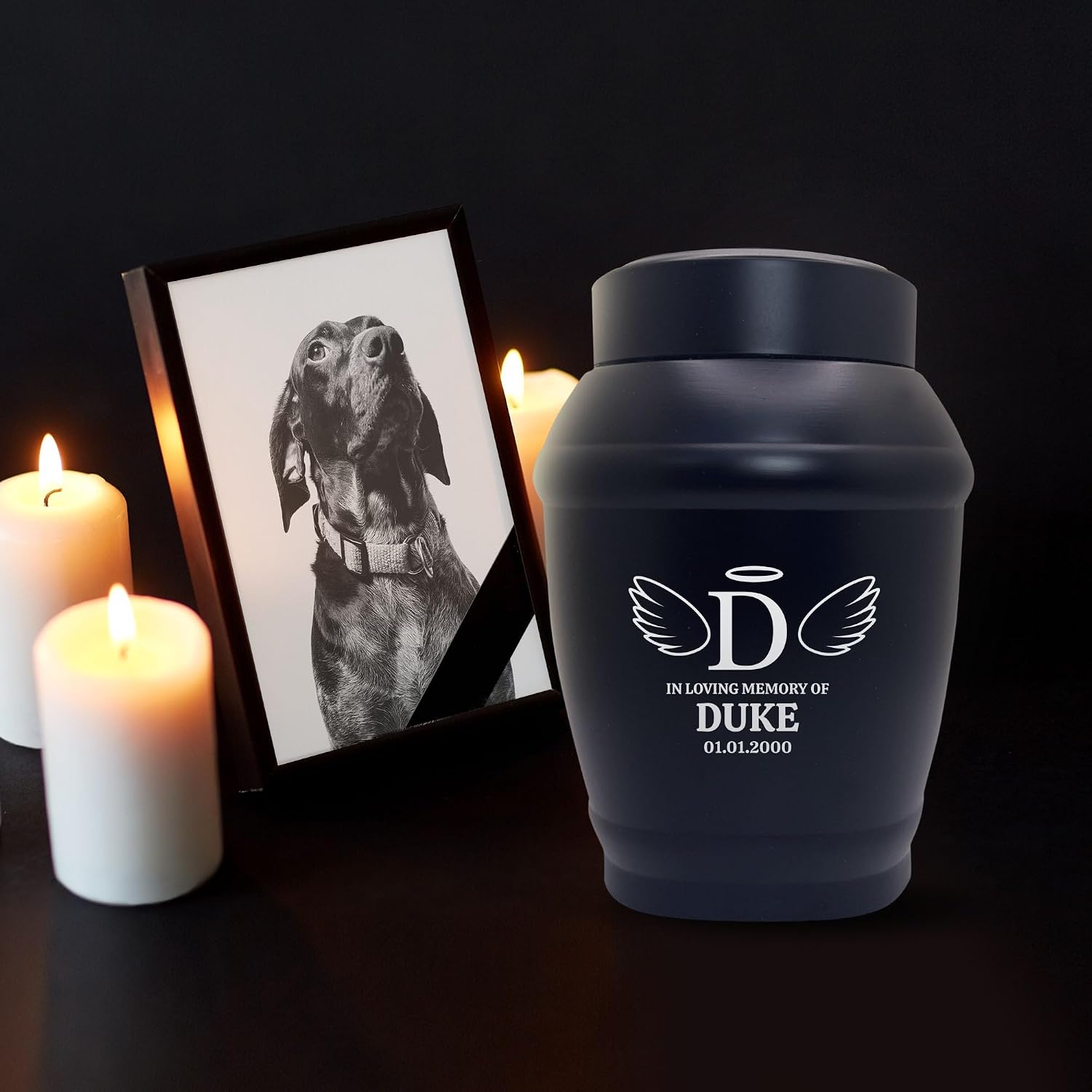 Personalized Custom Dog Urn Engraved with Dog Name Date and Rainbow Bridge Design | Stainless Steel Cremation Urns for Pet Ashes & Remains | Medium Breeds Up to 40 Lbs | Standard 6" x 5" | Black