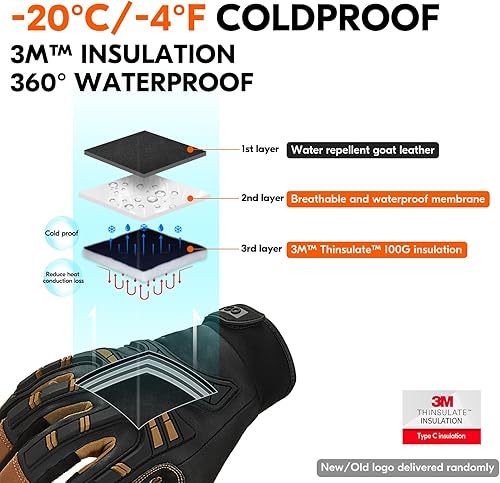 Miniatura 8 de Vgo... -4  o más de invierno impermeable de alta destreza guante mecánico resistente, antivibración, antiabrasión, pantalla táctil (1 par, XL,