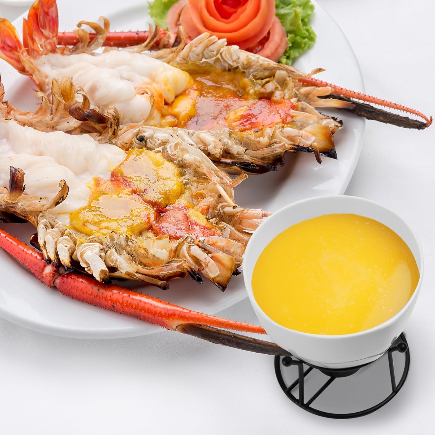 Luvan 4Pcs 14.2oz Butter Warmers for Seafood, Butter Melter with Stands and 20Pcs Tealight Candles,Ceramic Butter Warmer Set for Lobster, Personal Fondue Set Melted Butter Cups for Seafood, Fondue - Image 6