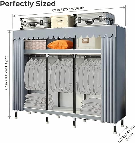 Miniatura 2 de Armario portátil para colgar ropa, 67 x 17.7 x 63 pulgadas, armario portátil cubierto con armarios con conectores de acero aleado, cubierta no
