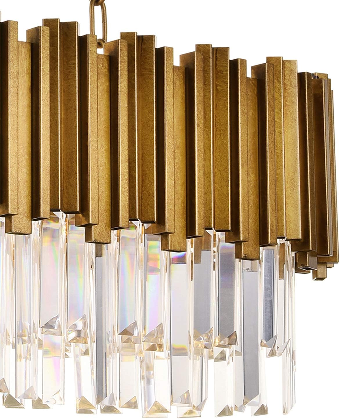 Modern Crystal Chandelier, Rectangle Pendant Lights Raindrop Chandeliers Lighting Fixture for Dining Living Room Kitchen Island Bedroom Foyer (Antique Gold)