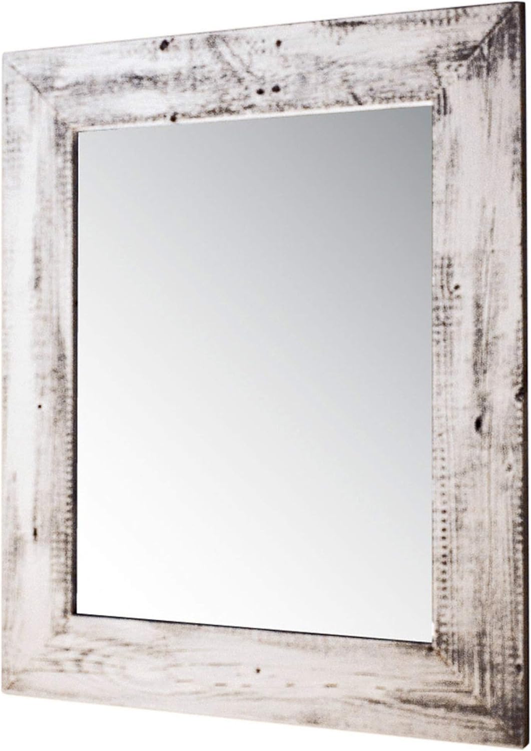 Barnwood Bathroom Vanity Mirror, White Wash, 24" x 31"