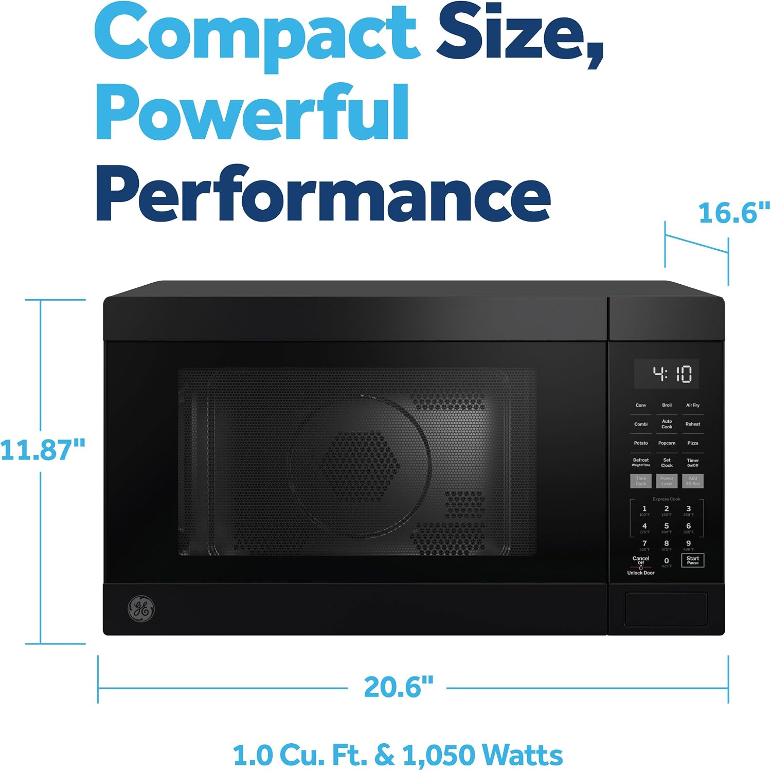 GE 4-in-1 Air Fry Countertop Microwave Oven, 1050 Watt, 1.0 Cu. Ft., Black