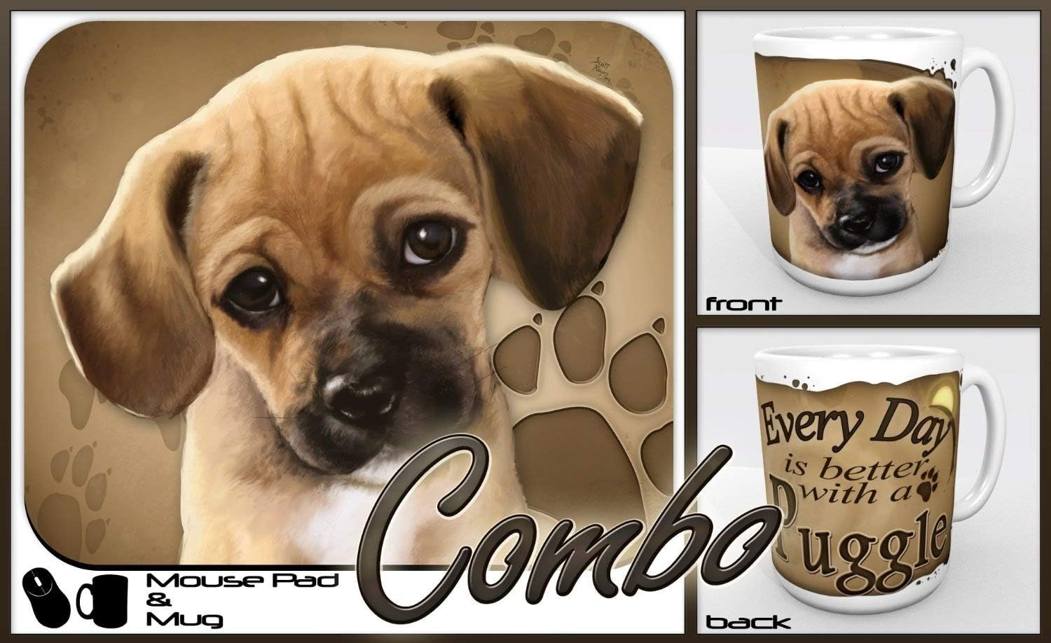 Puggle "for Dog Lovers Only" Mouse Pad and Mug Combo Set