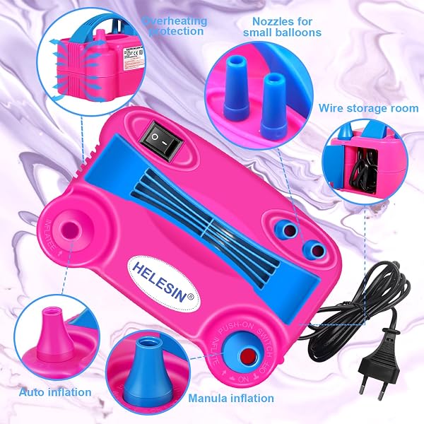 HELESIN Pompe à ballon électrique, 600 W, portable, avec 2 modes de gonflage, pour décoration d'anniversaire, fête, décoration de Noël - 2