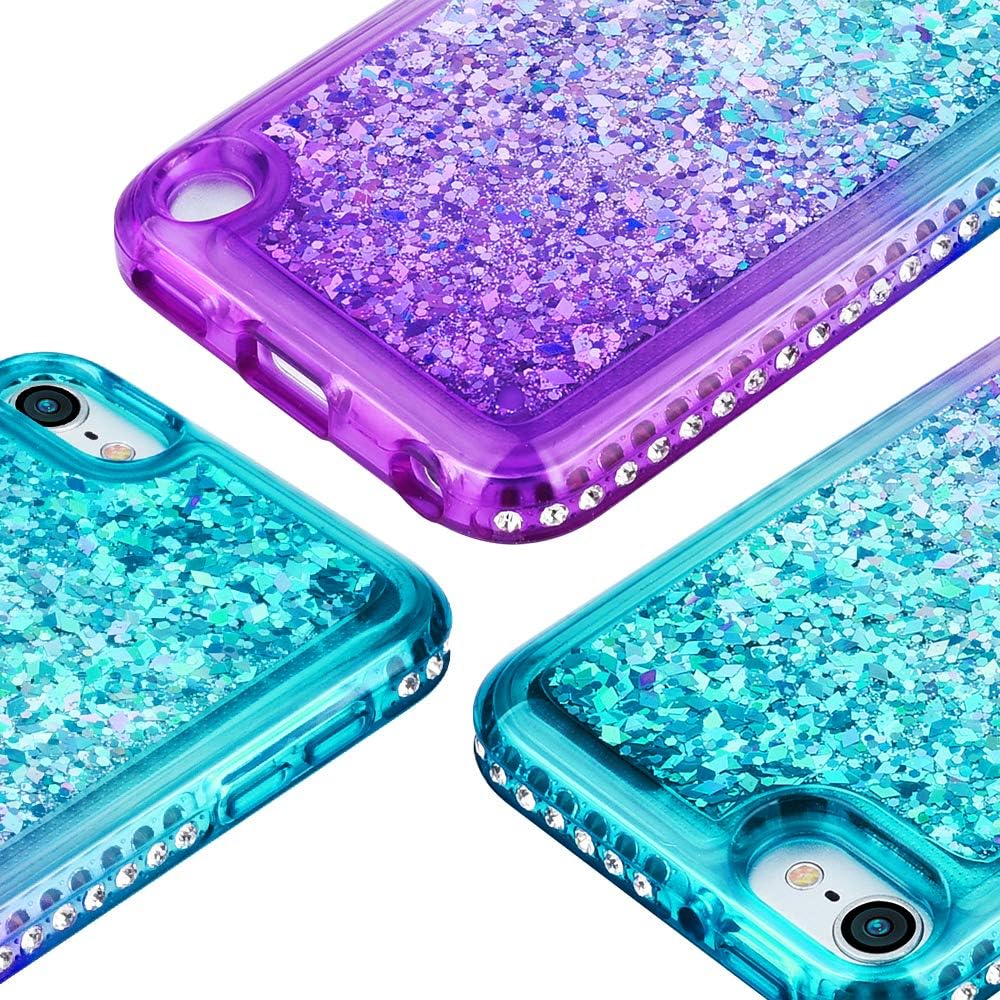 iPod Touch 5 6 7 Case, iPod Touch Case 5th 6th 7th Generation for Girls, Ruky Quicksand Series Glitter Flowing Liquid Floating Bling Diamond Flexible TPU Cute Case for iPod Touch 5 6 7 (Aqua)