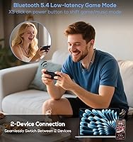 Vista 8 de Hmusic Auriculares inalámbricos A3 OTG con banda para el cuello, Bluetooth 5.4, 35 horas de reproducción, controlador de 0.472 in, 3 modos