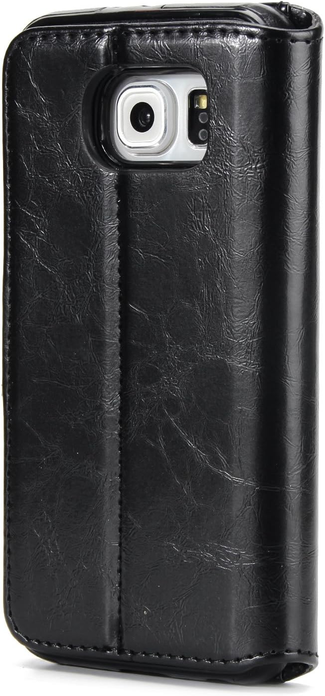 UEEBAI Case for Samsung Galaxy S6,Premium Folio PU Leather Wallet Case with [Detachable] [Magnetic Closure] [Card Slots] Stand Function Full Protection Flip Cover Case for Samsung Galaxy S6 - Black