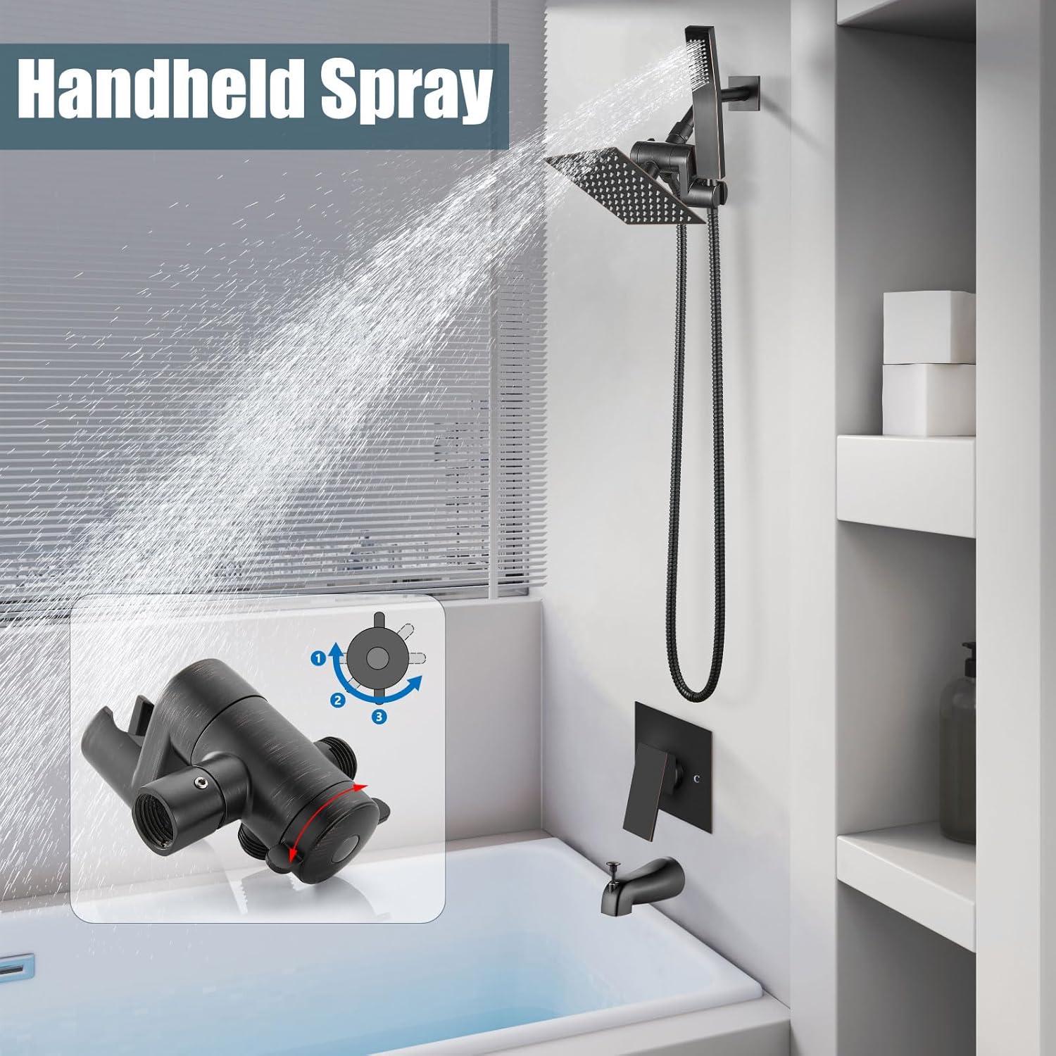Aolemi Shower Tub Faucet Set with Handheld Spray Shower System Single Shower Rainfall Head and Handle with Tub Spout Combo Rough-in Valve Included Shower Trim Kit 6 Inch Shower Head Oil Rubbed Bronze