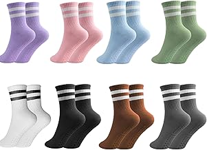 Pilates Socks 8 Pairs Stopper Socks Women's 35-42 Long Yoga Socks with Handles Non-Slip Socks Women for Pilates Yoga Barre Dance Ballet Fitness