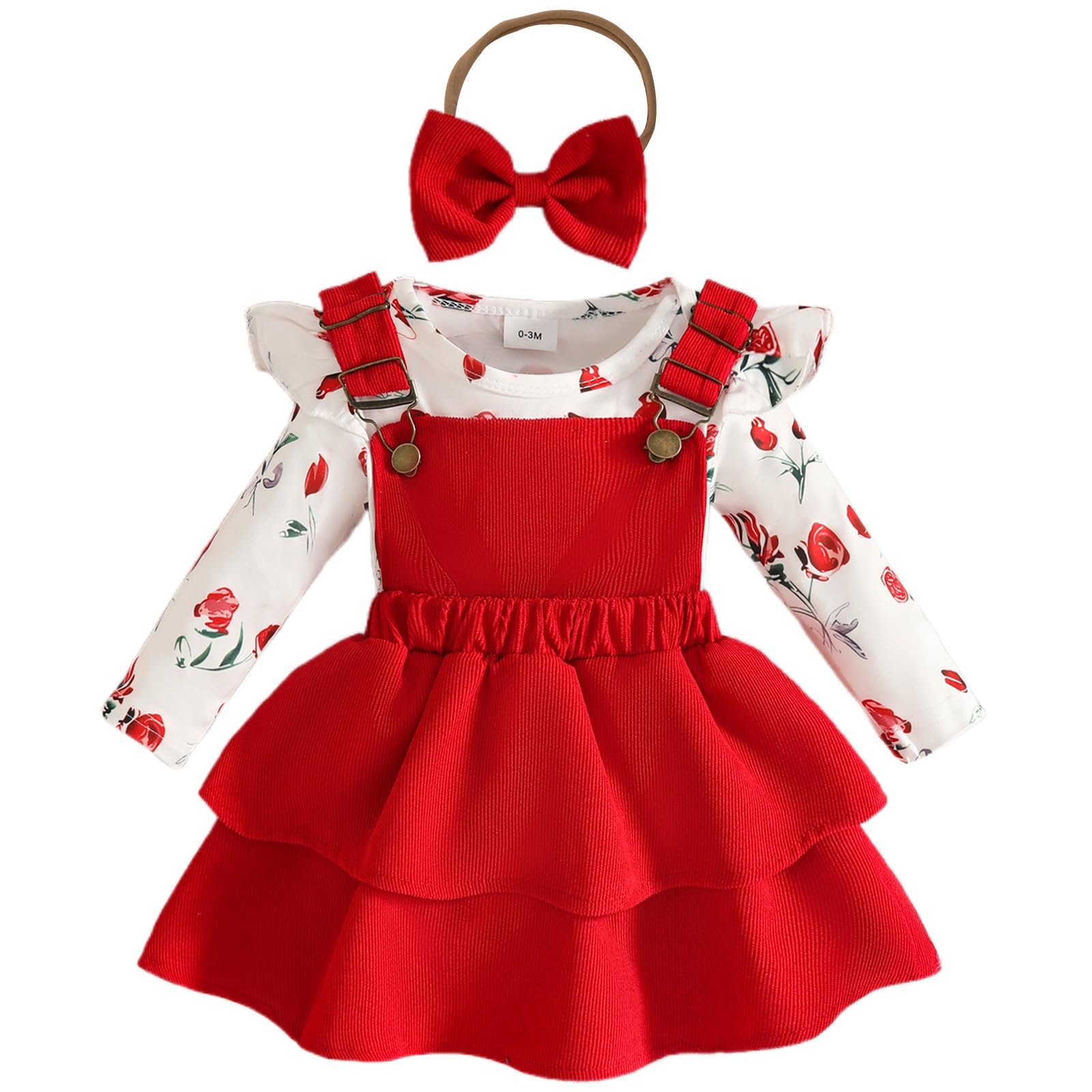 Neonata Bambina Gonne Set Maglietta+Bretelle Abito+Fascia Abiti Completo | Vestiti Bimba Inverno 0-3 6 12 mesi Pagliaccetto e Stampa/Quadri Gonna a Strati per Battesimo, Festa,Natale,Compleanno 1 anni