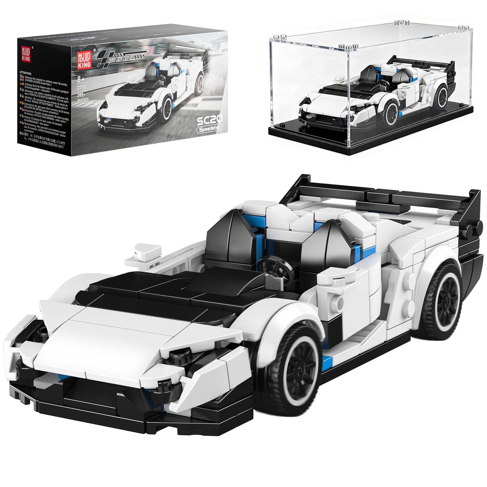 Mould King 27110 Technik Speed Champion Klemmbausteine Sportwagen Cabriolet Auto Bausteine Sets mit Acryl Vitrine Geschenke für Jugendliche und Erwachsene (395 Teile)