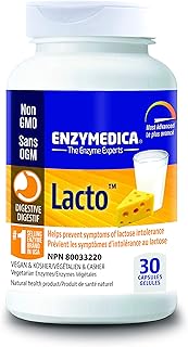 Enzymedica - Lacto, 30 Capsules - Lactase Enzymes Supplement - Lactose Intolerance Pills - Digestive Aid for Gluten and Casein - Indigestion & Heartburn Relief - Gas Bloating Relief for Men and Women