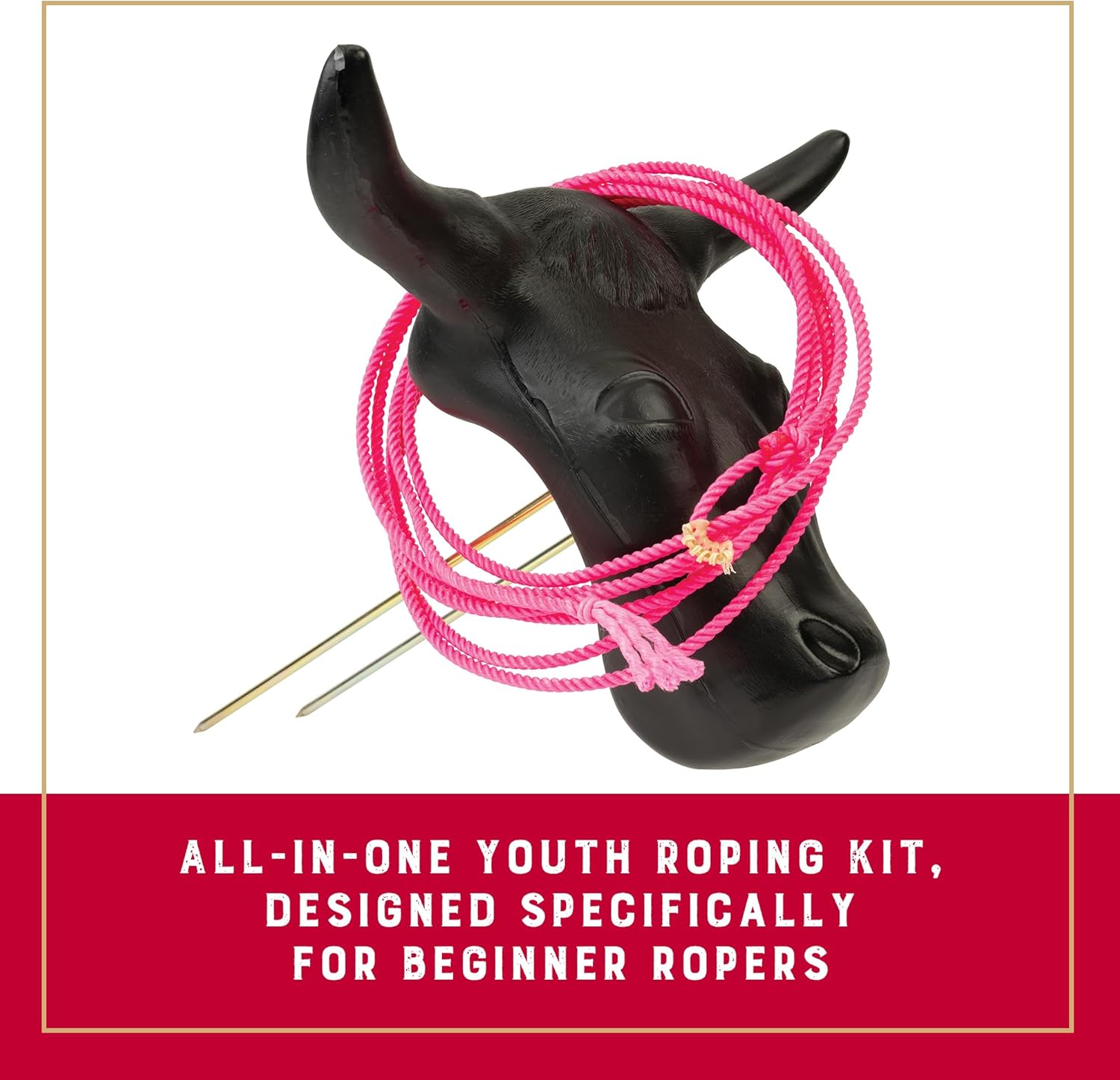 Plastic 20” Roping Steer Head Kit, Easy to Use Dummy Steer Head Set w/Metal Spikes, Waxed Kids Roping Rope for Control and Flexibility