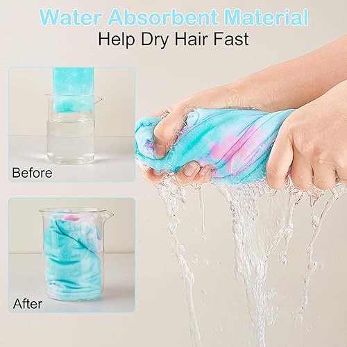 Vista 62 de Basumee Toalla de microfibra para el cabello para niños, paquete de 2 toallas de pelo de secado rápido con turbantes para cabello húmedo, toalla