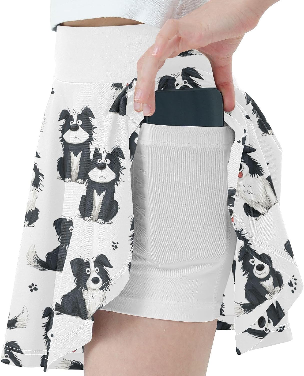 visesunny Funny Border Collie Dog Girl's Golf Skirt Athletic Tennis Skort Sport Activewear with Double Layer Pockets