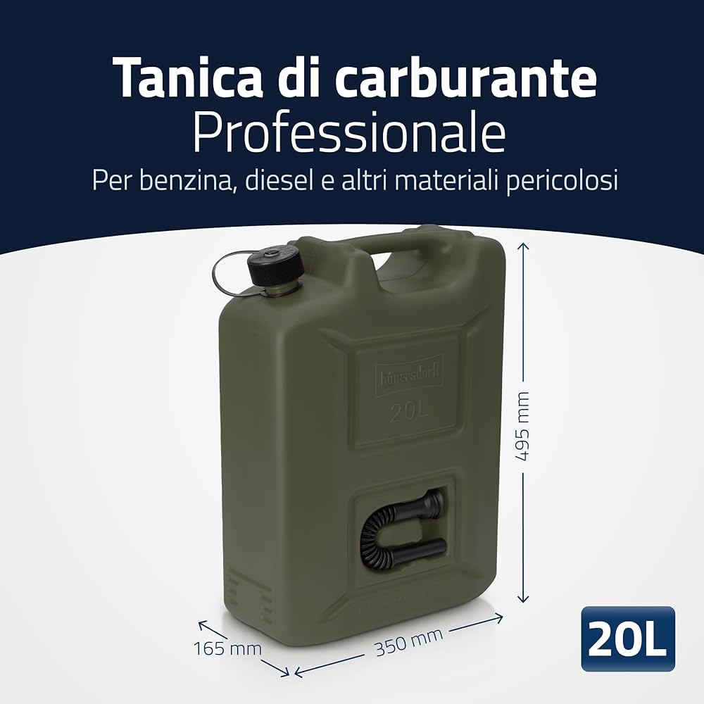 Tanica Carburante Hünersdorff 20 L - Professionale, Approvazione ONU, Per Benzina E Diesel, Nero - Foto 10
