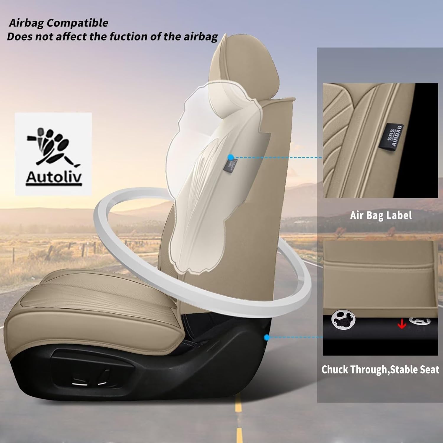 DISUTOGO 2 Front Seat Covers for Cadillac XT5 2017-2024 2025 2026: Waterproof Leather Car Seat Covers Breathable Automotive Seat Cushion Protector (2 Seats - Beige)