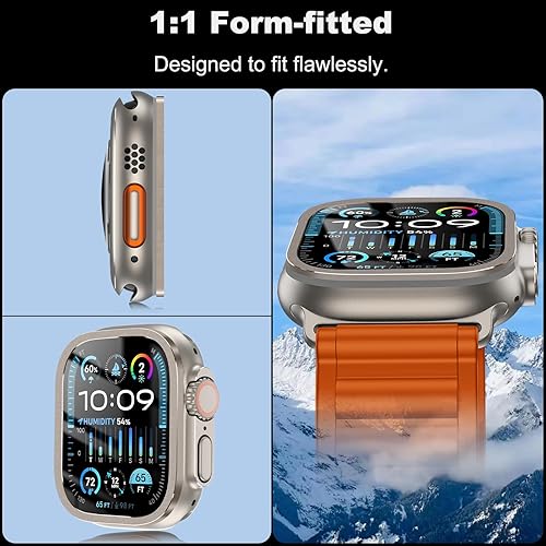 Miniatura 4 de EWUONU Paquete de 2 protectores de pantalla para Apple Watch Ultra 3/2/Ultra de 1.732 pulgadas, vidrio templado con carcasa de aleación de titanio,