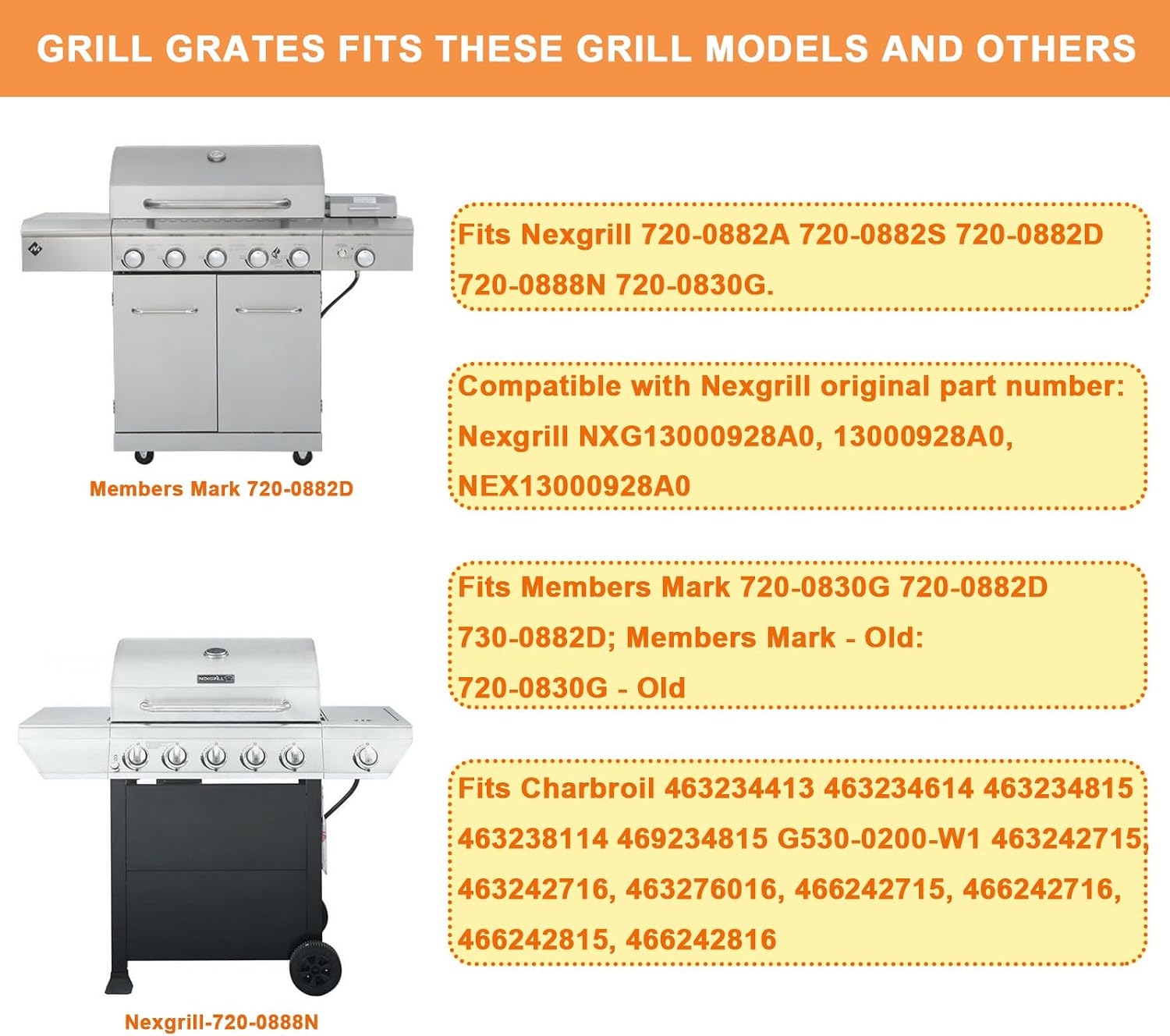 17 1/8" Grill Grates for Nexgrill Replacement Parts 720-0882A 720-0882S 720-0882D 720-0888N, Members Mark 720-0882D, for Charbroil Replacement Parts 463234413 463234614 463234815, Stainless Steel,3PCS