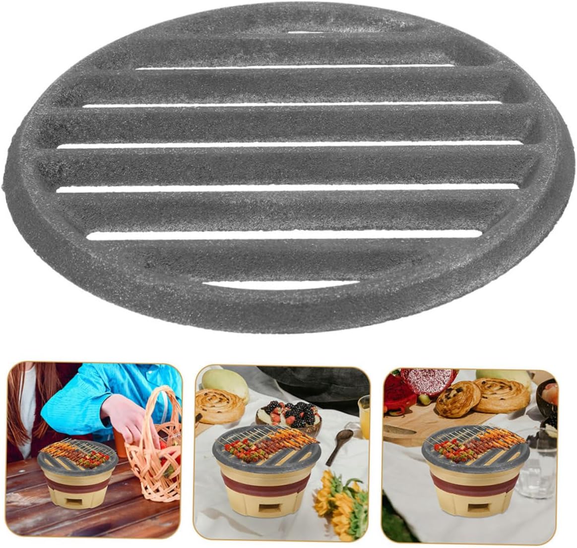Heavy Duty Cast Iron Fireplace Grate Round Charcoal Cooking Grate for BBQ Outdoor Grilling and Efficient Heat Distribution Durable Replacement Part for Fire Pit