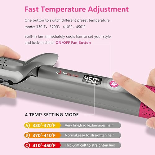 Miniatura 8 de IG INGLAM Rizador de flujo de aire con ventilador de 360, rizador de 1 pulgada, rizador y rizador de pelo 2 en 1, pantalla LCD, temperatura