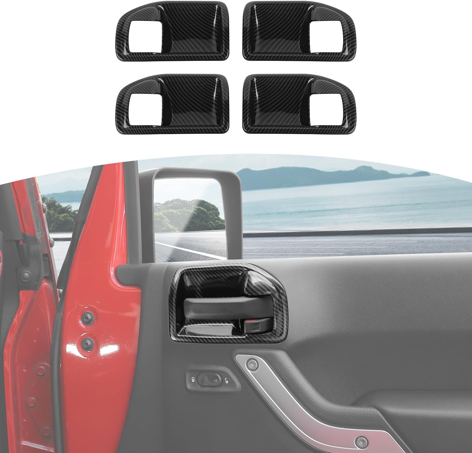 RT-TCZ Carbon Fiber ABS Car Inner Door Handle Bowl Cover Trim Frame Decor for 2011-2017 Jeep Wrangler JK JKU 4-Door