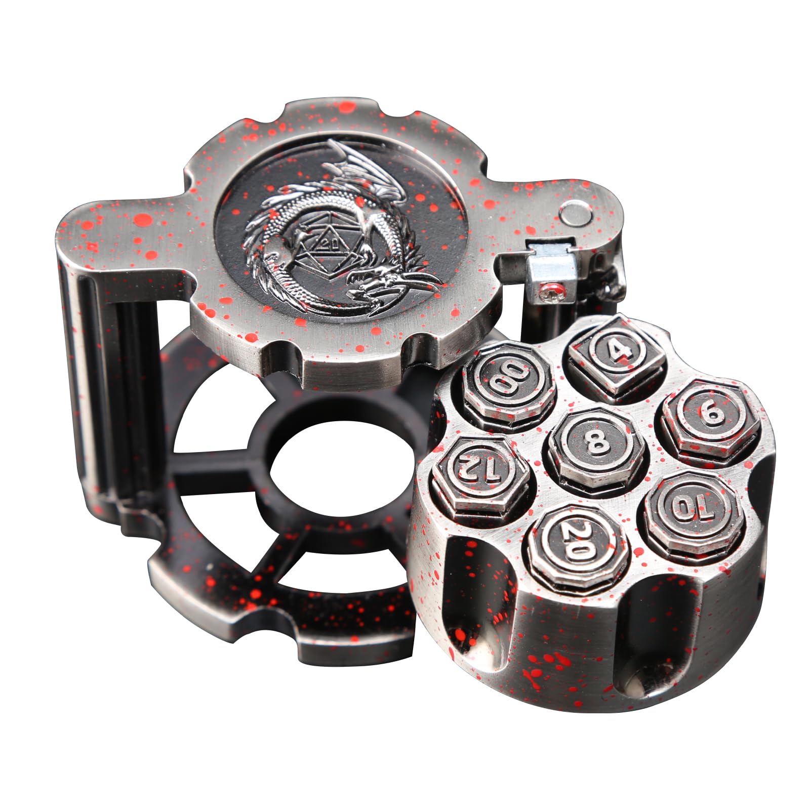 Bullet Dice, Revolver Bullet Metal Dice Set with Spinning Revolver Cylinder Container & Seven Polyhedron Dices for TRPG Board and Western-Themed Tabletop Games