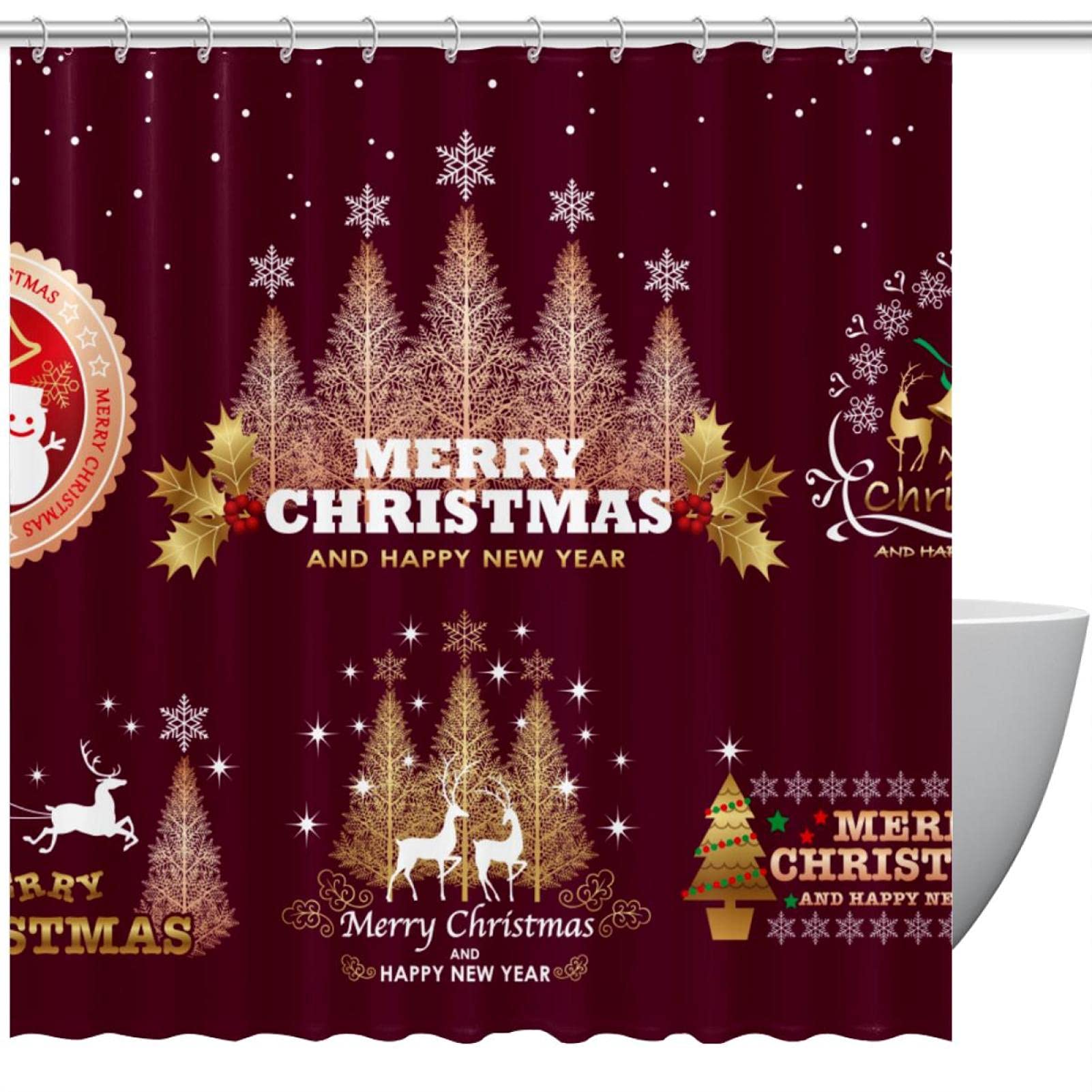 Rideau de douche de Noël pour salle de bain familiale et festive