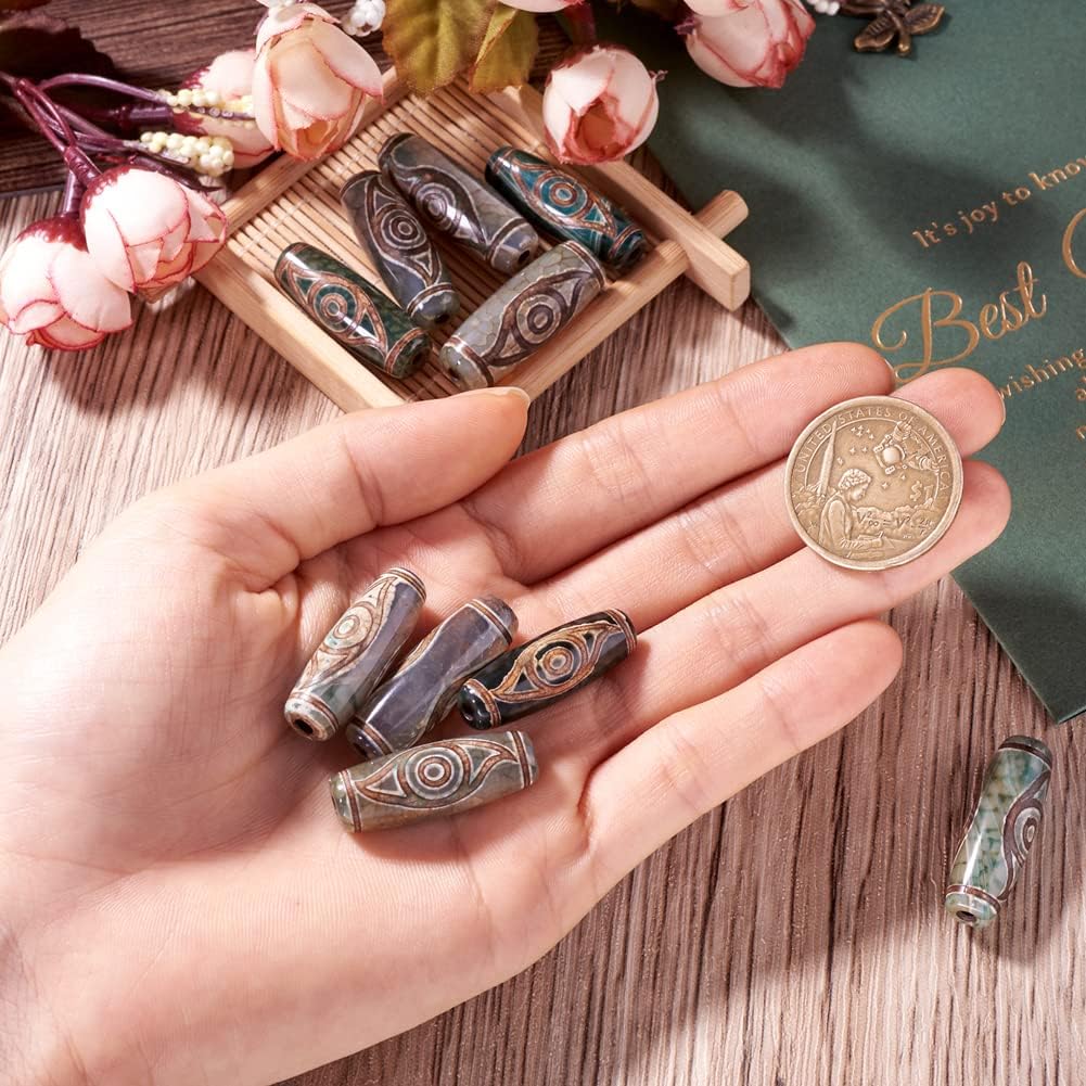 KISSITTY 10Pcs 2-Eye DZi Beads Natural Agate Beads for Rosary Prayer Jewelry Making Mixed Color Handmade Oval Spacer Bead with Dyed & Heated Jewelry Bead for DIY Crafting Hole: 1.5~3mm - Image 3