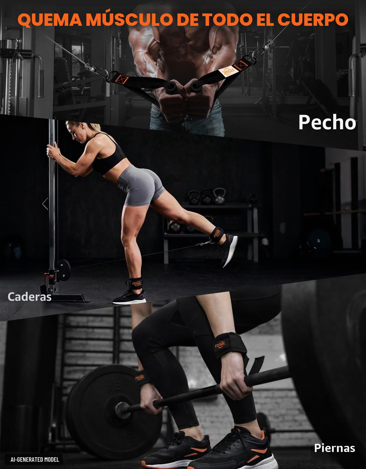 Fitarc - Juego de accesorios para máquina de cable para gimnasio en casa, accesorios para jalar o tiro lateral y tríceps con mango en D, barra en V, cuerda de tríceps, barra recta, mangos de estribo