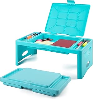 Loddie Doddie Foldable Lap Desk for Kids & Adults - Teal Blue Portable Plastic Table with Storage Pocket & Trays - Bed Desk, Car Tray & Travel Lap Table