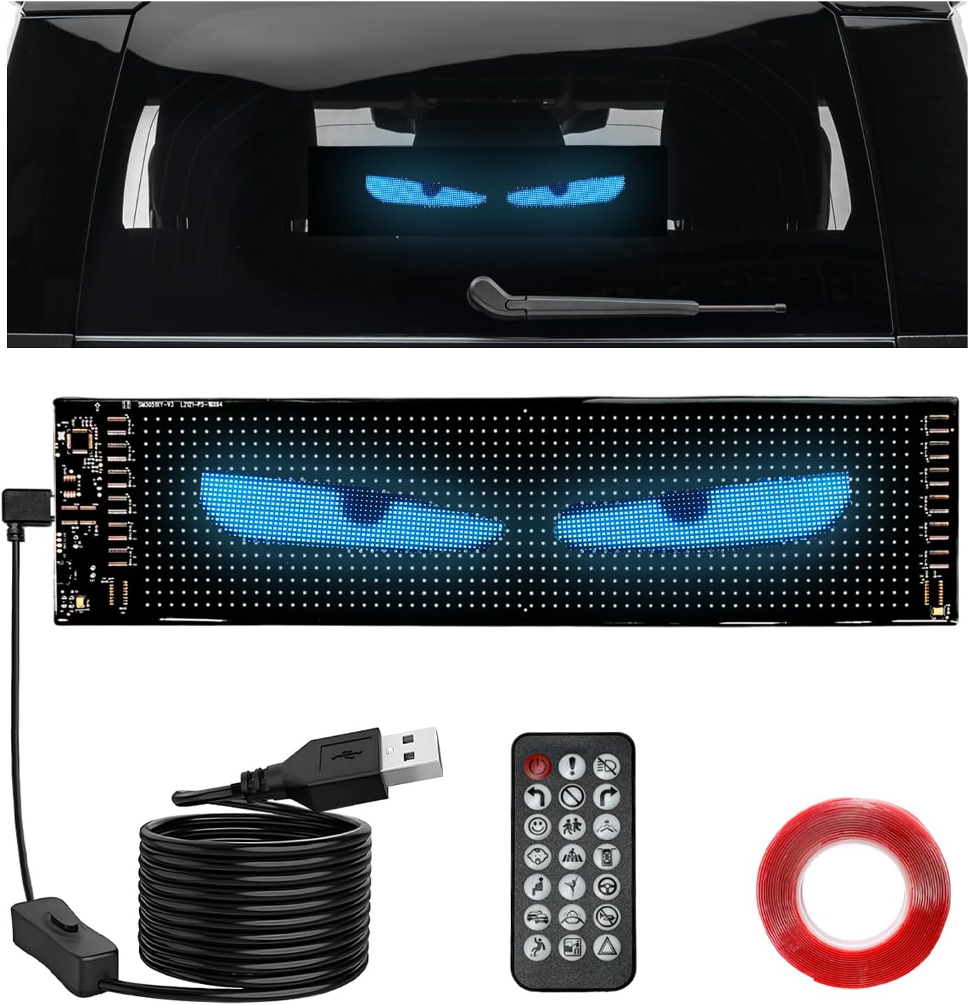 Programmable LED Sign, 14.7" x 3.6" Scrolling Car Sign Flexible Digital Display Board, Bluetooth App Control Bright Custom Text Pattern Animation LED Screen for Car Shop Bar