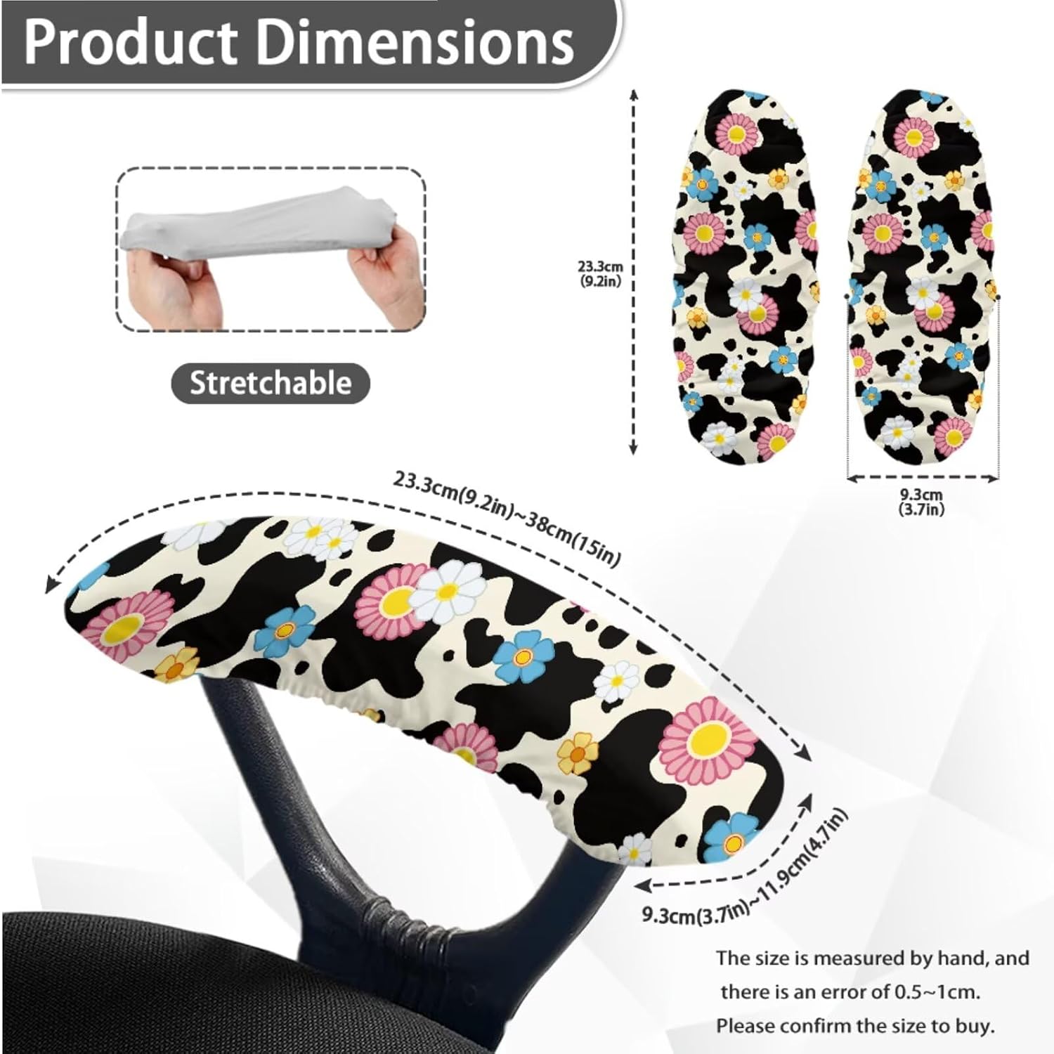 Office Chair Slipcover with 2 Pcs Armrest Cover Colorful Floral Cow Print Removable Swivel Boss Chair Cover Washable High Back Computer Armchair Protector, Small