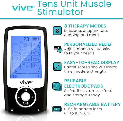 Miniatura 2 de Vive Tens Unit - Estimulador muscular - Máquina Stim con almohadillas de electrodos autoadhesivos, masajeador para espalda superior e inferior,