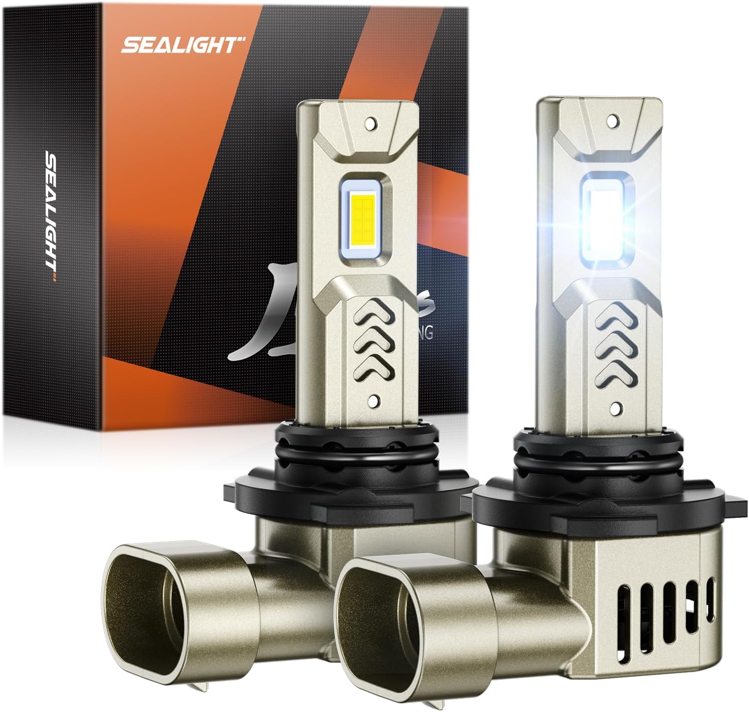 SEALIGHT 9006/HB4 Fog Bulbs, 9006 Driving Bulb 34000LM Super Bright 6500K Cool White, L2S Real 1:1 Stock Size Easy Plug-N-Play, IP68 Waterproof HB4 Fog Lights, Pack of 2