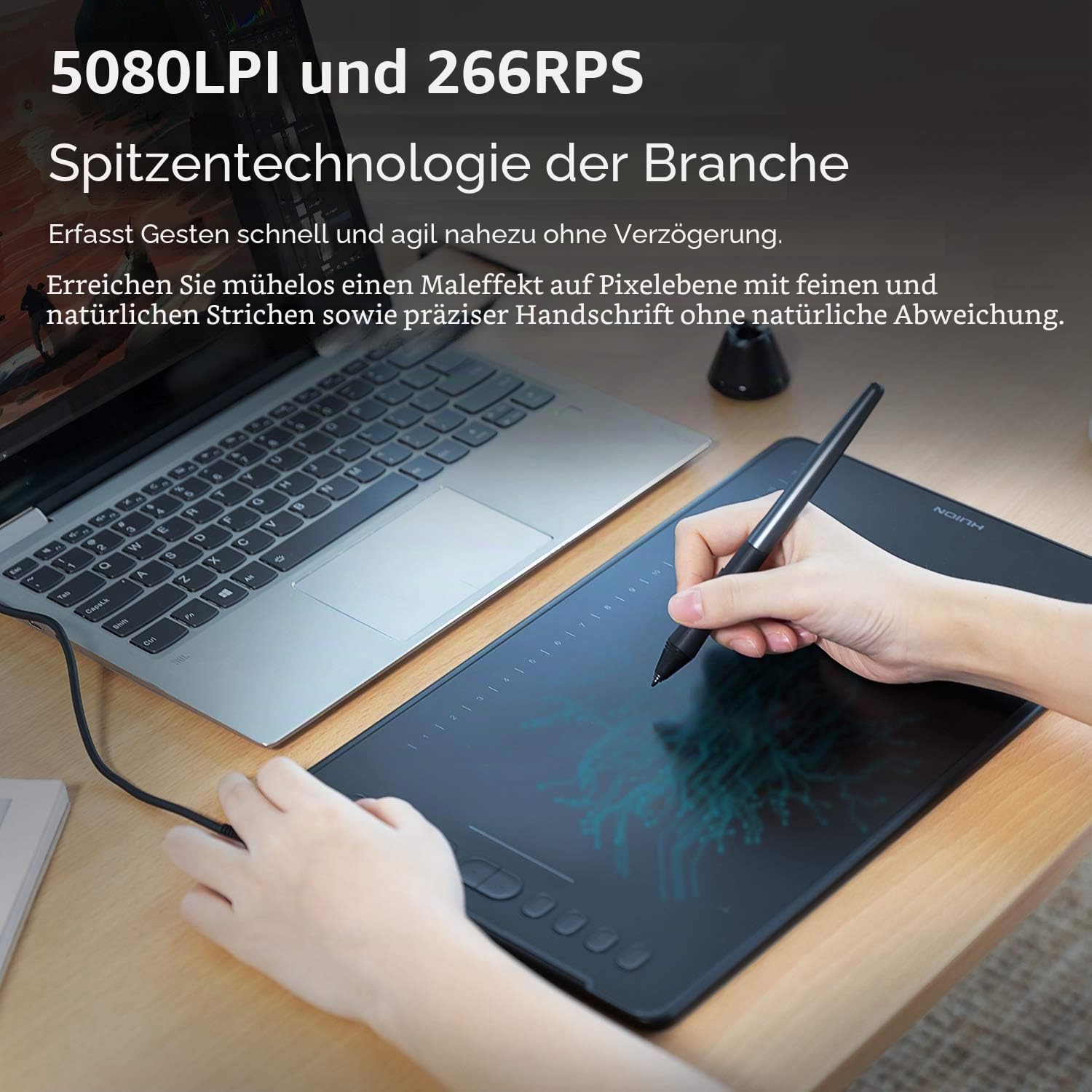 HUION Inspiroy H1161 Grafiktablett, Touch-Streifen und 8192 Stiftdruck-Skizzen-Tablet mit Batterielosem Stylus, 10 Shortcut-Tasten, Kompatibel mit Android, Windows und Mac, Schwarz