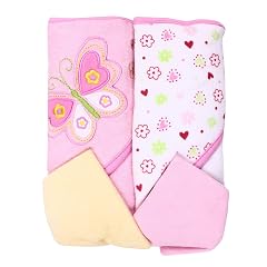 Spasilk Bath Hooded Towels Washcloths Set for Babies 2 Hooded Terry Bath Towels 2 Washcloths Pink Butterfly