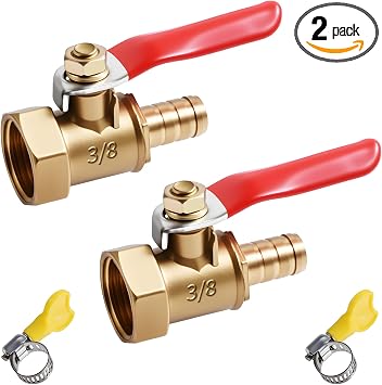 2 Pcs Brass Ball Valve 8mm5/16" PEX 3/8 Inch Female NPT PEX Brass Full Port Shut Off Ball Valve Water Valves with Stainless Steel Clamp for Plumbing Application Like Water Fuel and Gas