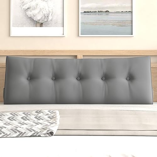 Miniatura 2 de CECER Almohada de cabecera de cama matrimonial, almohada triangular grande para lectura con dos bolsillos laterales, cojín largo de cuña para cama o
