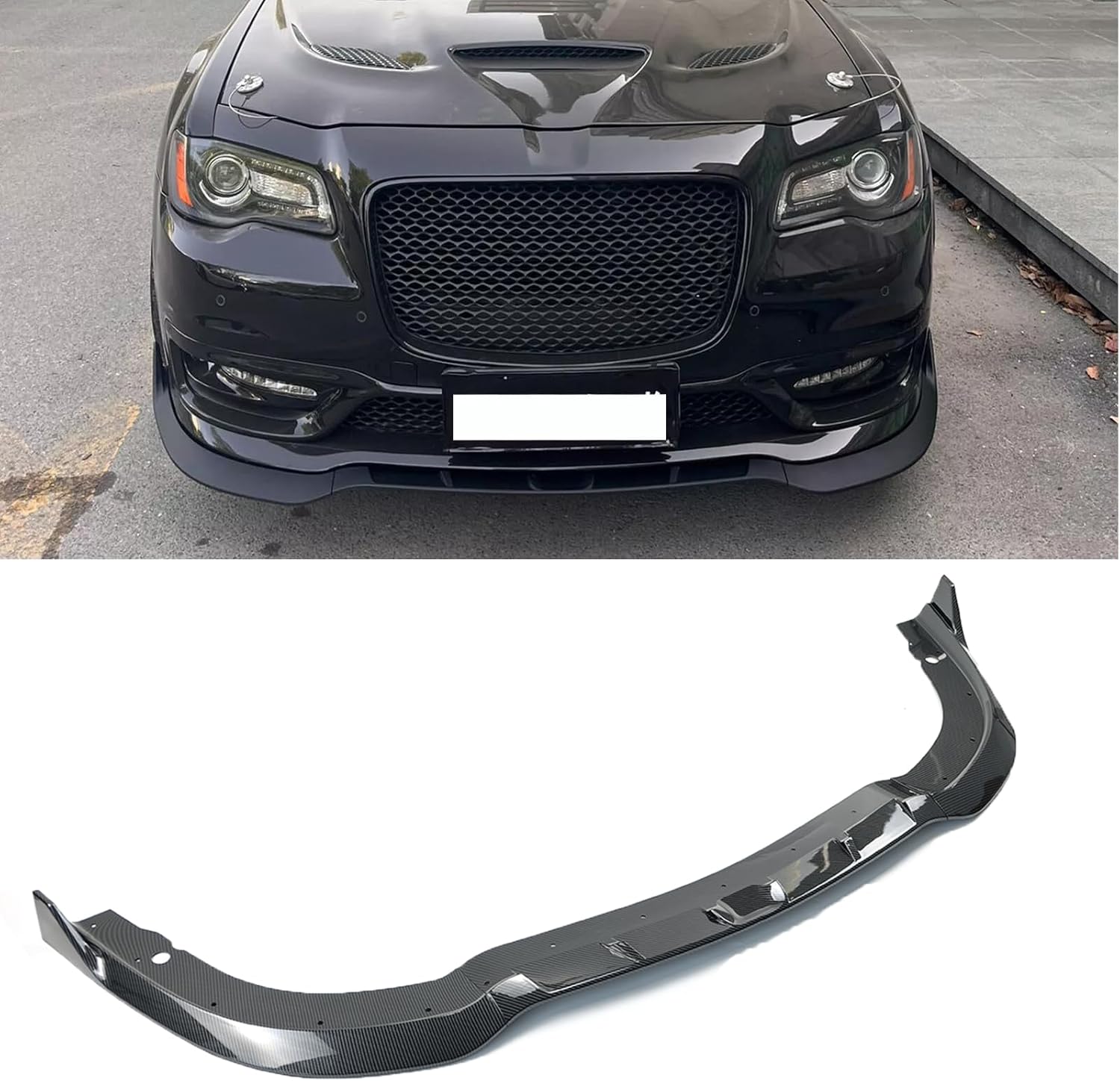 Front Bumper Lip Splitter 3Pcs V3 Style Compatible with For Chrysler 300 C S SRT 2015-2023 (Carbon Fiber Print, SRT style)