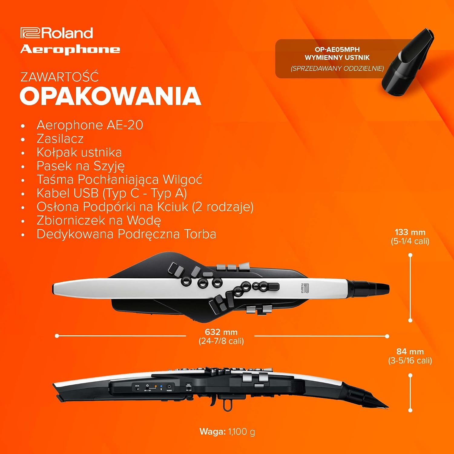 Roland AE-20 Aerophone Najwyższej Klasy Cyfrowy Instrument Dęty Brzmienia Akustyczne SuperNATURAL i Zaawansowana Technologia ZEN-Core Ultra-Responsywna Grywalność Ponad 250 Brzmień