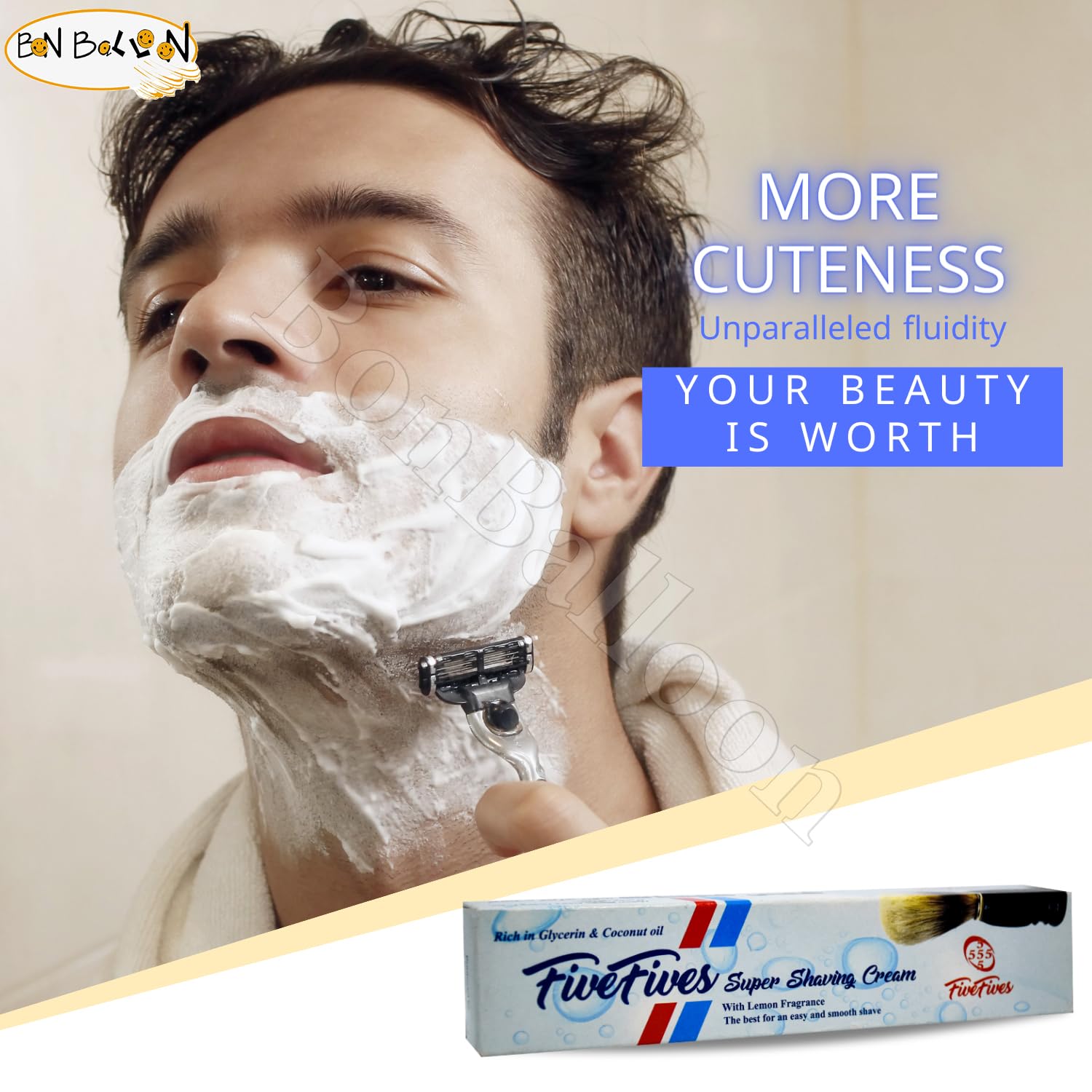 Five Fives Lather Shave Cream Cool Shaving Cream 55555 Each Tube 50 gm Glycerin Coconut Oil For A Smoother And Closer Shave 55555 Made In Egypt (5.29 oz / 150 gm Total 3 Pack)