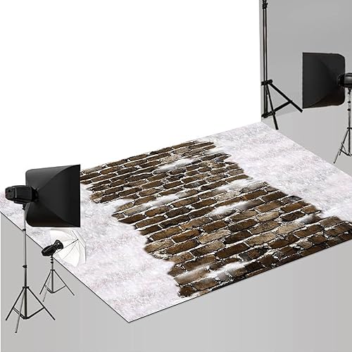 Miniatura 7 de MEHOFOND Alfombrillas de goma de 5 x 4 pies para el suelo, camino de nieve rústico para invierno, fotografía exterior, camino de ladrillo marrón,