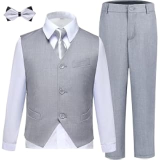 Trajes para Niños de Corte Ajustado Conjunto de Esmoquin para Niños Pequeños para Niños Adolescentes Ropa de Vestir de Comunión Traje de Portador de Anillos de Boda para Niños | Toddler to Teen Boys Suit Set, Slim Fit, Kids Formal Dress Clothes, Outfit for Wedding Ring Bearer Easter Graduation Prom