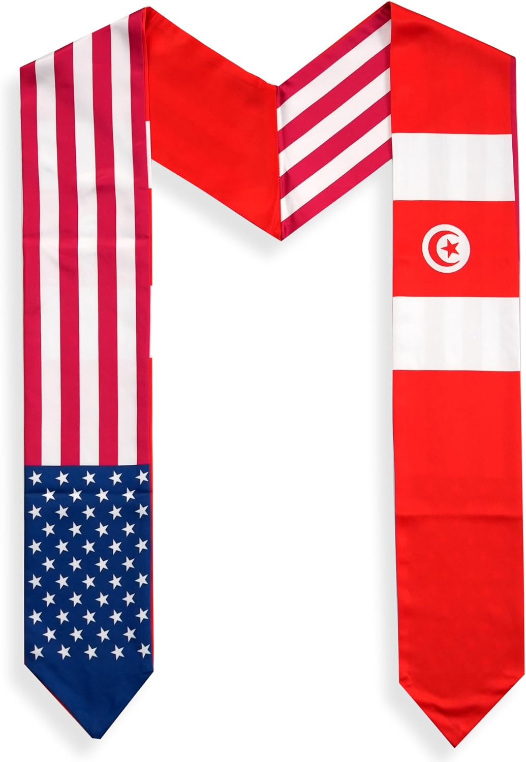 USA And Tunisia Flag Graduation Stole,Satin Embroidery Graduation Sash for International Students,72 Inch Length.