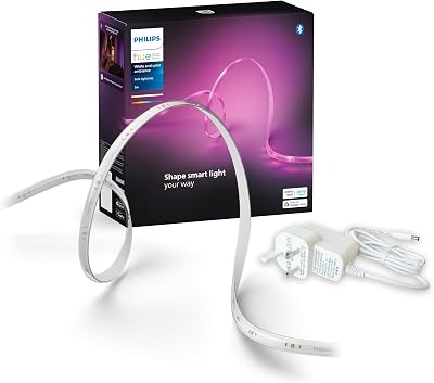 Philips Hue Indoor 3-Meter Smart LED Solo lightstrip (Non Extendable) – 1 Pack – Control with Hue App – Works with Alexa, Google Assistant and Apple HomeKit, Plug Type G, White [Energy Class G]