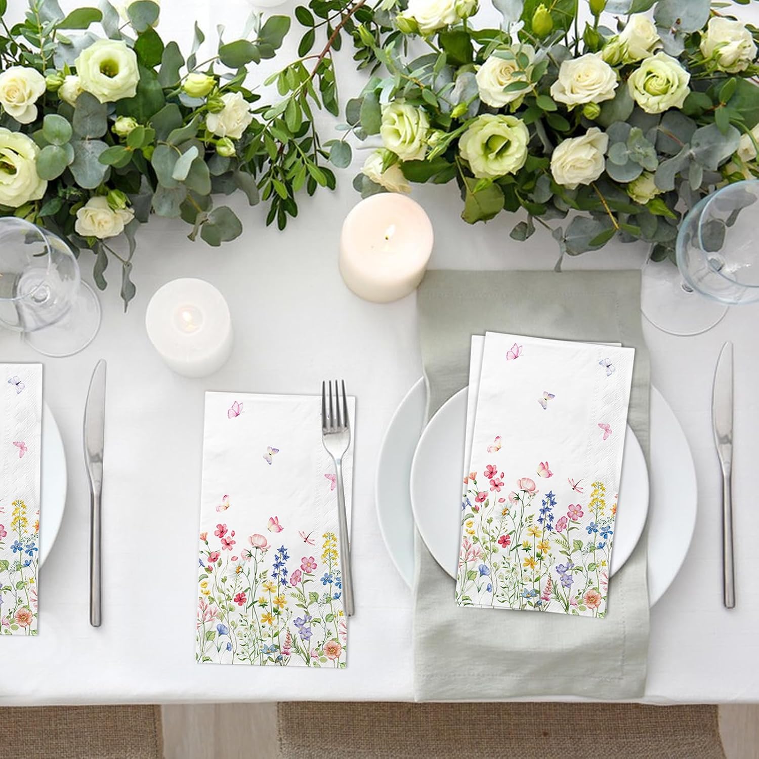 100 Wildflower Flower Napkins Disposable Bathroom Paper Hand Towels Napkins Disposable Decorative for Bathroom, Toilet, Wedding, Baby Shower, Birthday, Bridal Party Decor